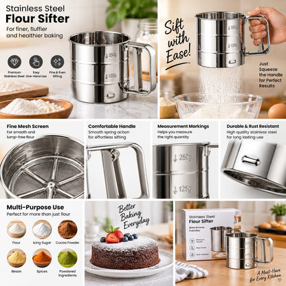 Premium SS Flour Sifter – Smooth, Lump-Free Flour Every Time